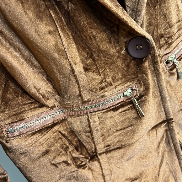 NWT Amazon Genhoo Brown Velvet Blazer w/ Gold Zippers- S - Picture 3 of 8